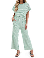 Bea | Ensemble Deux Pièces Rayé T-Shirt Manches Courtes et Pantalon Large