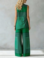 Léa | Ensemble Géométrique Moderne Top Sans Manches & Pantalon Large