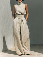 Selene | Ensemble Minimaliste en Coton et Lin avec Pantalon Large