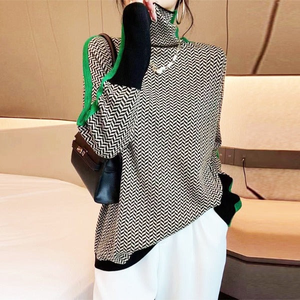 Célestine™ | Pull Rayé Chic à Col Montant