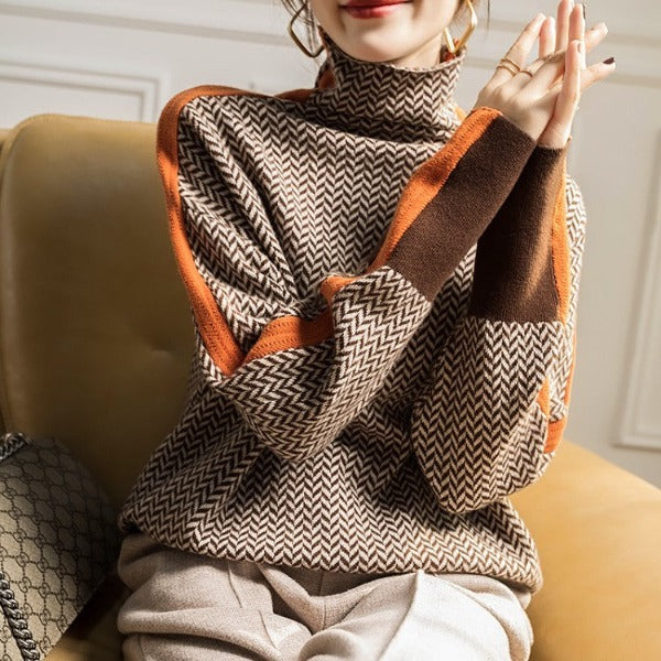 Célestine™ | Pull Rayé Chic à Col Montant