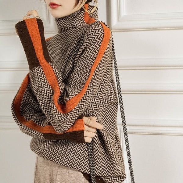 Célestine™ | Pull Rayé Chic à Col Montant