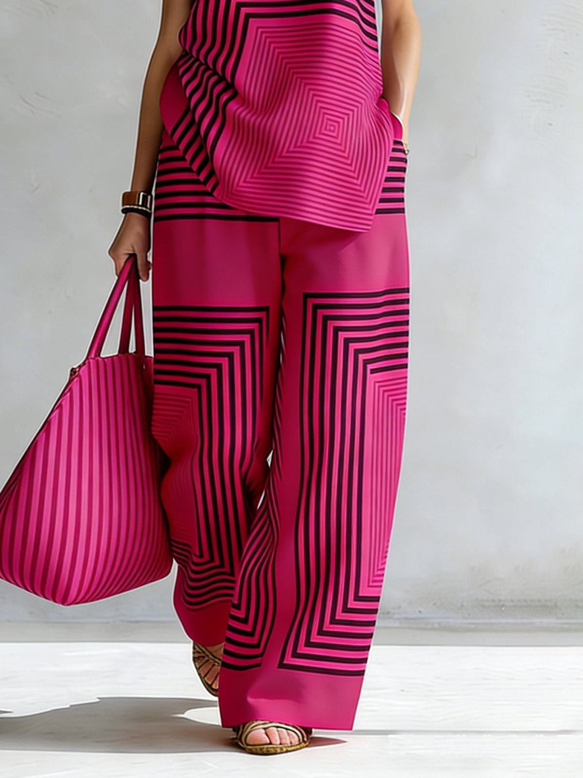 Léa | Ensemble Géométrique Moderne Top Sans Manches & Pantalon Large