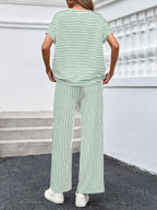 Bea | Ensemble Deux Pièces Rayé T-Shirt Manches Courtes et Pantalon Large