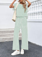 Bea | Ensemble Deux Pièces Rayé T-Shirt Manches Courtes et Pantalon Large